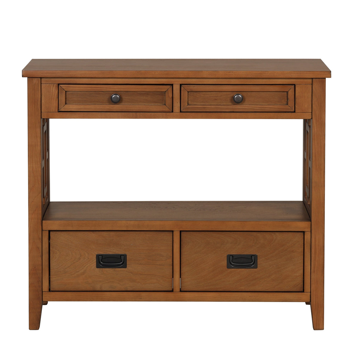 36'' Farmhouse Pine Wood Console Table Entry Sofa Table with 4 Drawers & 1 Storage Shelf (Brown)