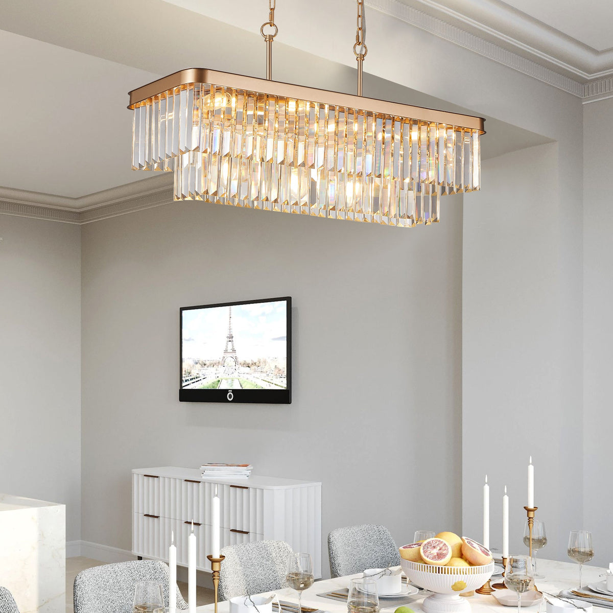Chandeliers,Rectangular Crystal Chandelier Adjustable,E12 Modern Industrial Crystal Lights (Bulb Not Included)