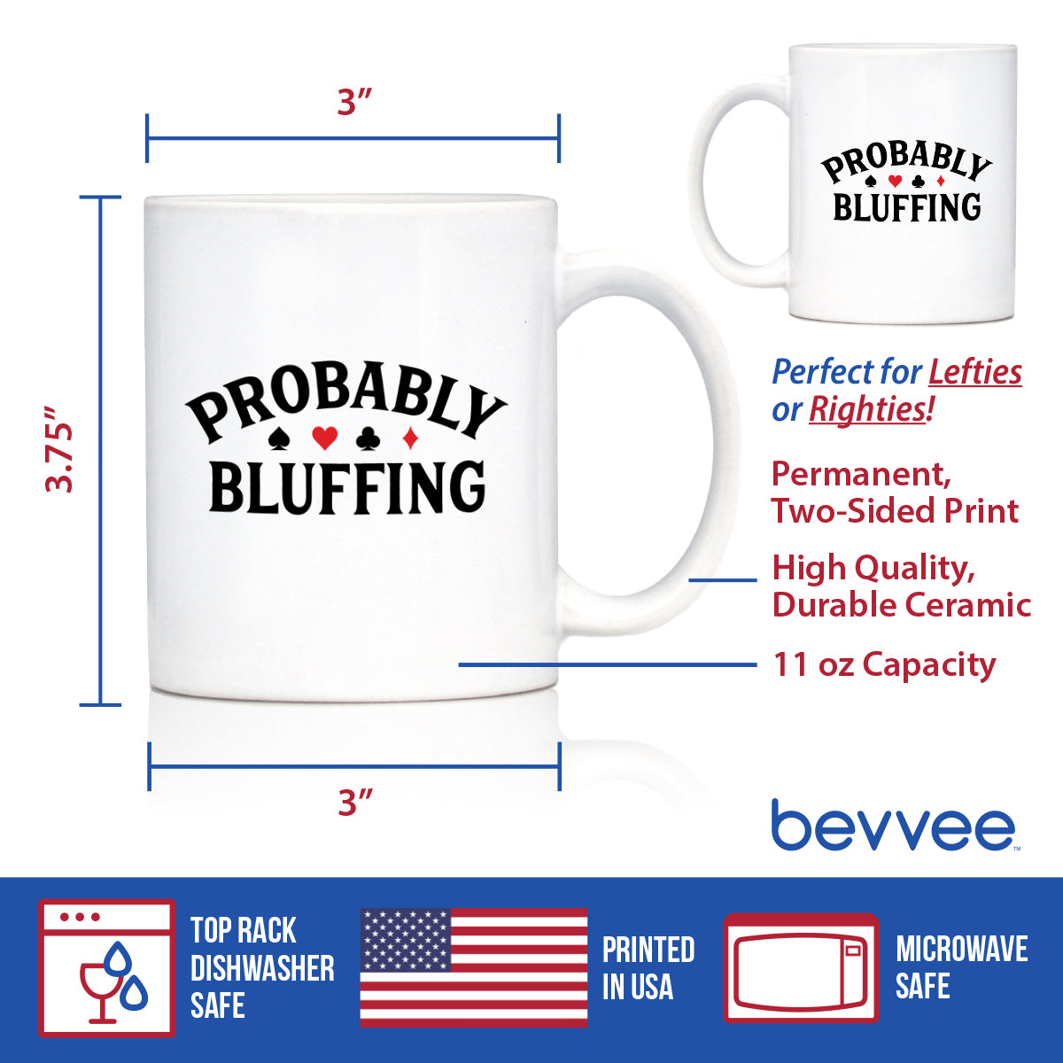 Probably Bluffing Coffee Mug High Quality Gifts for Poker Players White Ceramic Coffee Cup