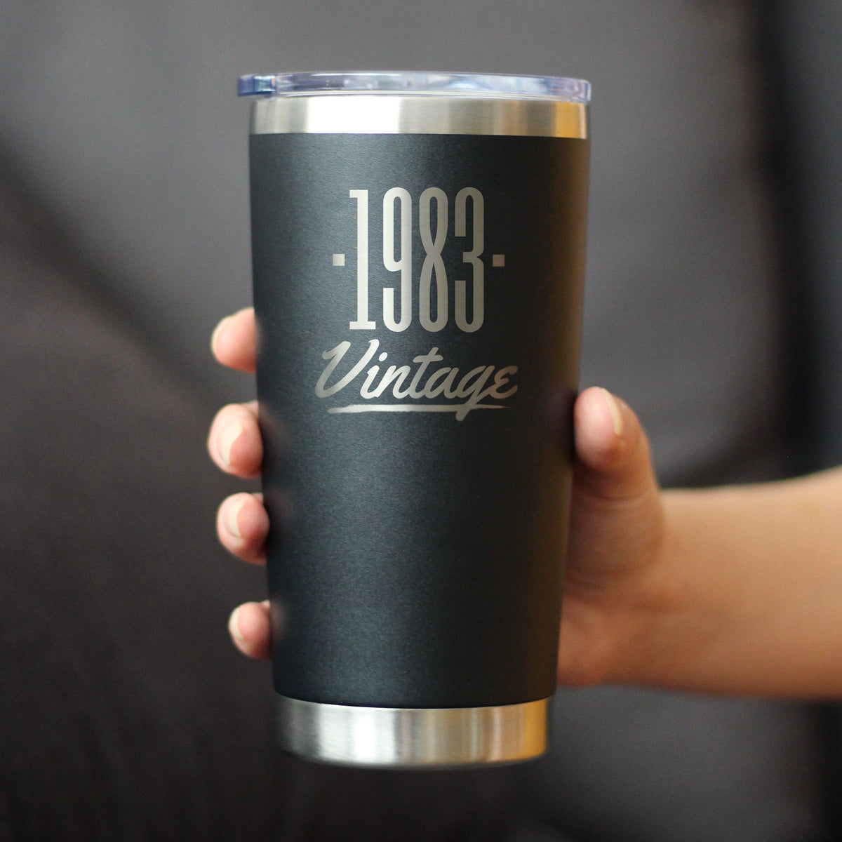 Vintage 1983 - Insulated Coffee Tumbler Cup with Sliding Lid - 20 oz - Funny 43rd Birthday Gift for Women or Men Turning 43
