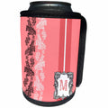 3dRose Russ Billington Monograms- Lacy Pink Initial M - Monogram Initial M in Pink White and Black - Can Cooler Bottle Wrap (cc_239038)