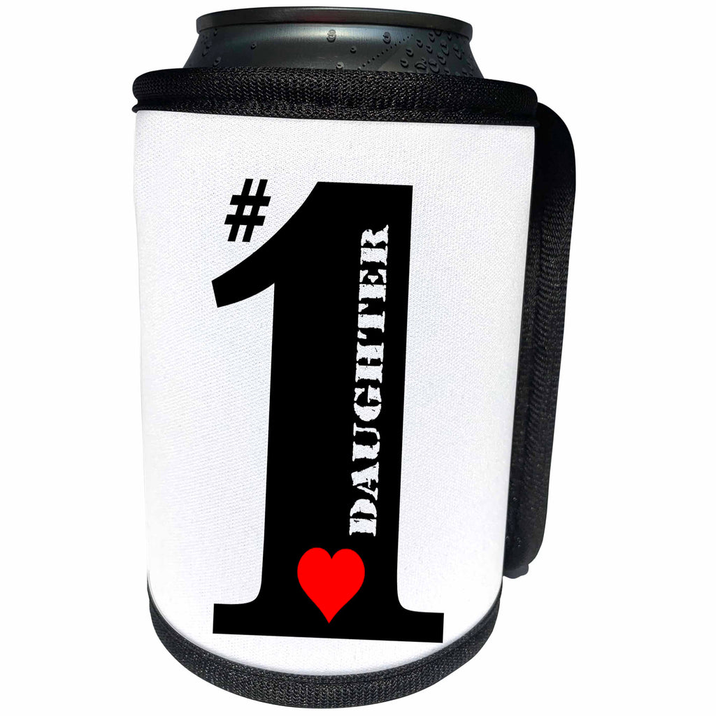 3dRose Russ Billington Designs - Number One Daughter- Big Numeral One with Red Heart - Can Cooler Bottle Wrap (cc_239195)