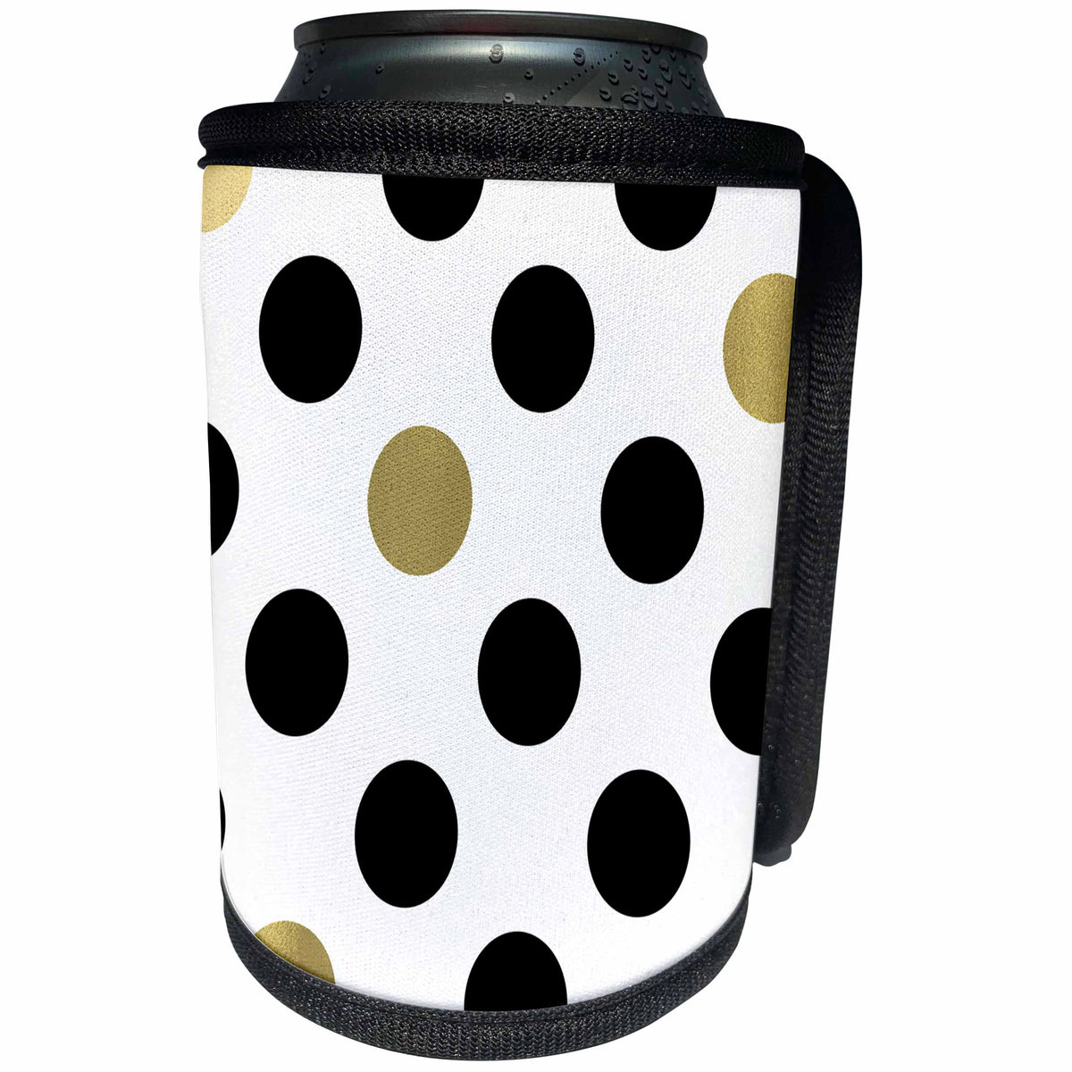 3dRose PS Chic - Gold Black Glam Chic Dots - Can Cooler Bottle Wrap (cc_265742)