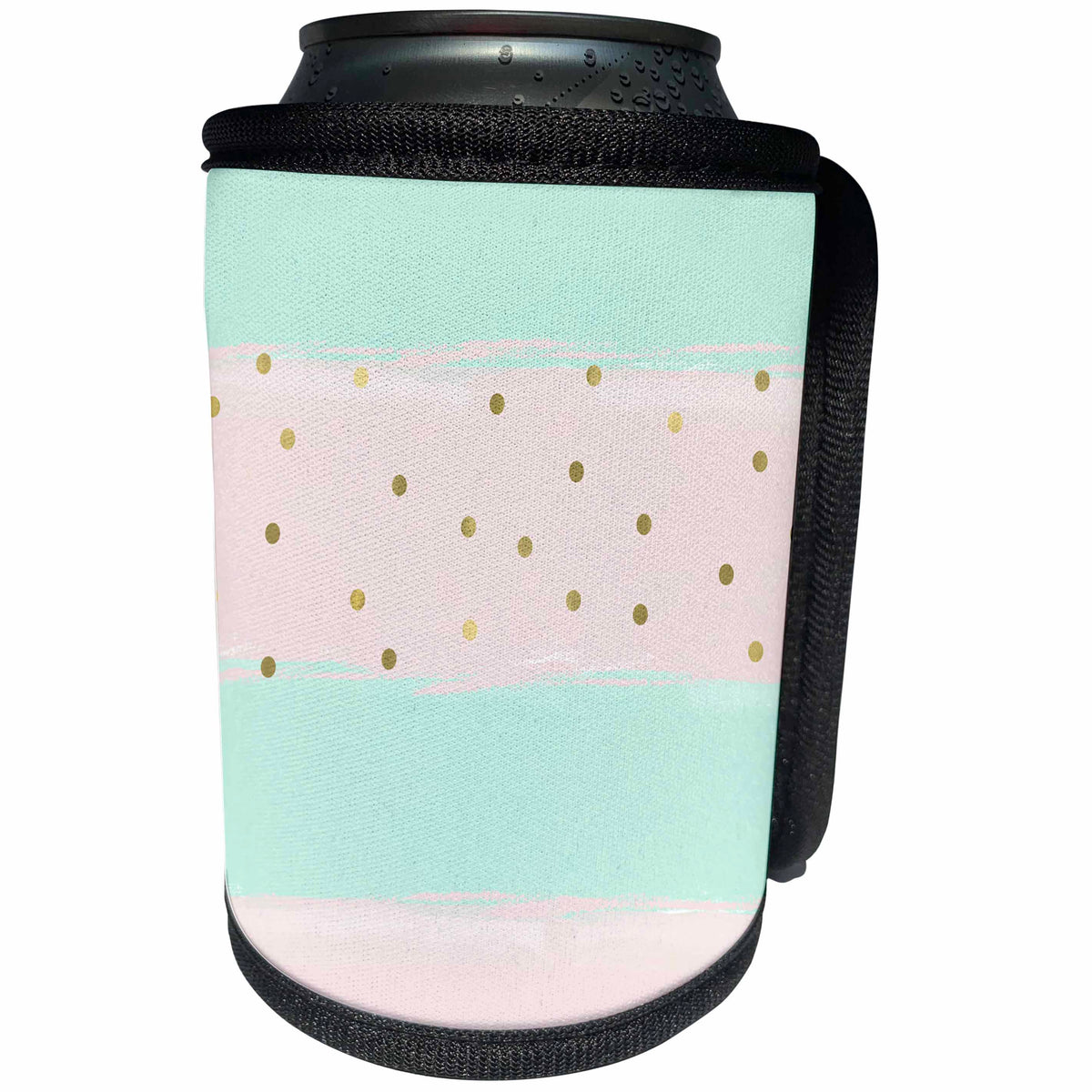 3dRose PS Chic - Blush Pink Mint Gold Confetti Stripes - Can Cooler Bottle Wrap (cc_265749)