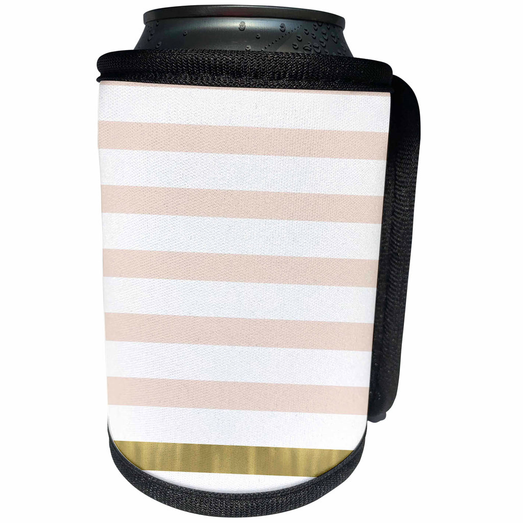 3dRose PS Chic - Blush Pink White Gold Chic Stripes - Can Cooler Bottle Wrap (cc_265756)