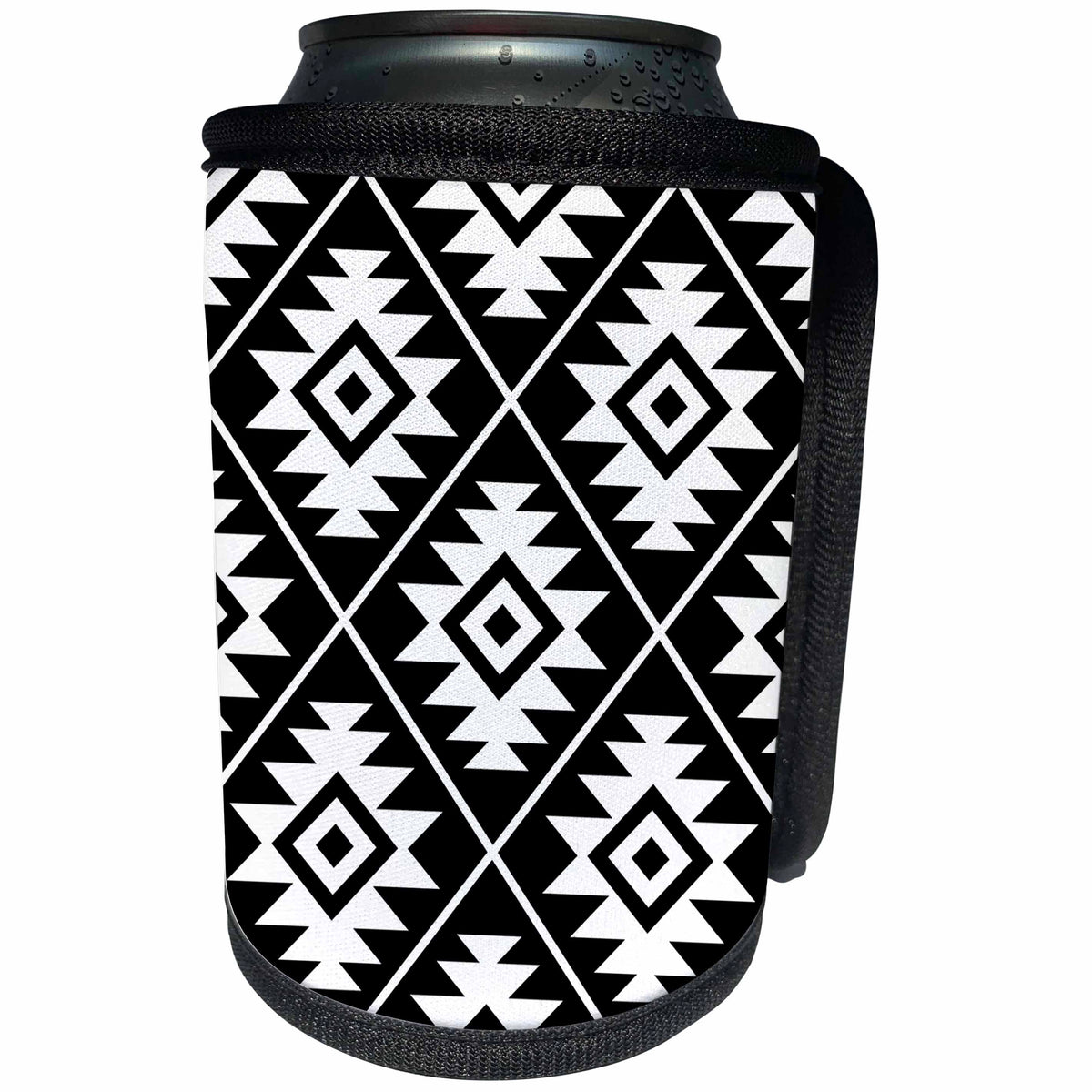 3dRose Natalie Paskell - Aztec Symbol Pattern - Aztec symbol pattern in white on black. - Can Cooler Bottle Wrap (cc_291953)