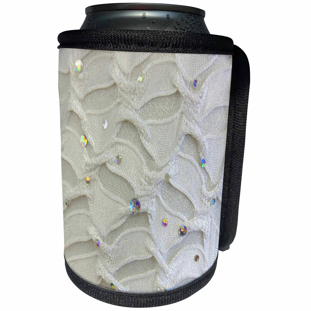 3dRose Florene Decorative - White Sparkle - Can Cooler Bottle Wrap (cc_31178)