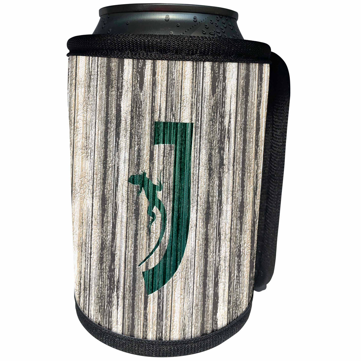 3dRose Russ Billington Monograms- Dry Barn Lizard - Initial Letter J- Cracked Paint Effect Monogram with Lizard Detail - Can Cooler Bottle Wrap (cc_312103)