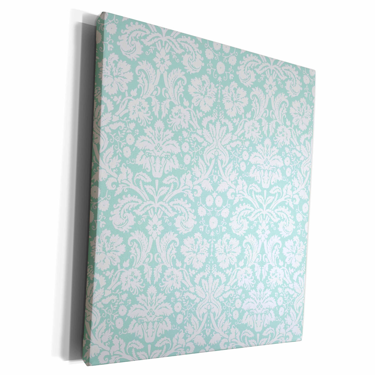 3dRose Pastel mint and white damask - stylish swirling vines... - Museum Grade Canvas Wrap (cw_155670)
