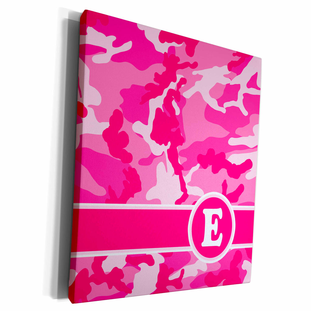 3dRose Cute Pink Camo Camouflage Letter E - Museum Grade Canvas Wrap (cw_165827)