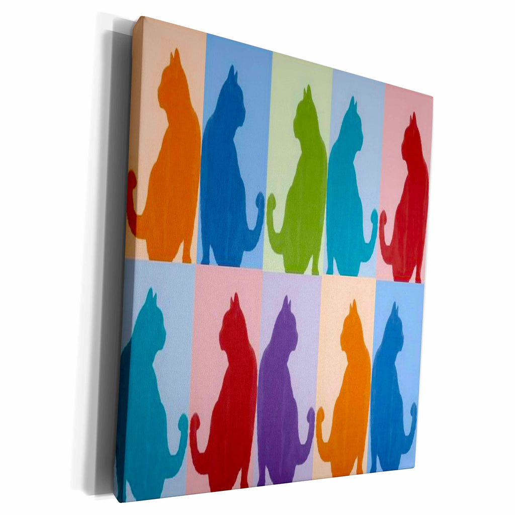 3dRose Silhouette Cat Collage Pattern New Media Art, Cats... - Museum Grade Canvas Wrap (cw_167538)