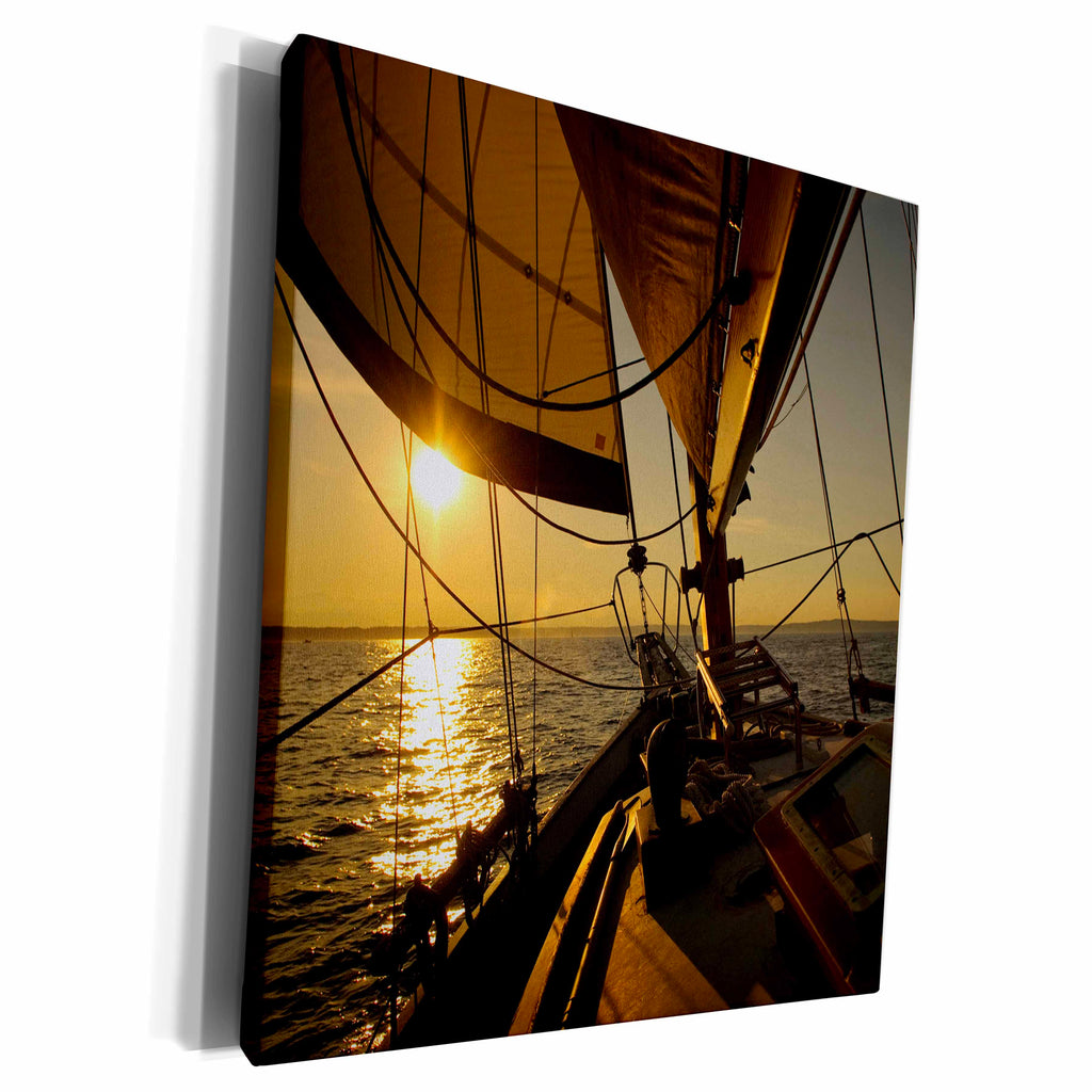 3dRose Sailboat deck, heading into setting sun. Puget Sound. - Museum Grade Canvas Wrap (cw_191500)