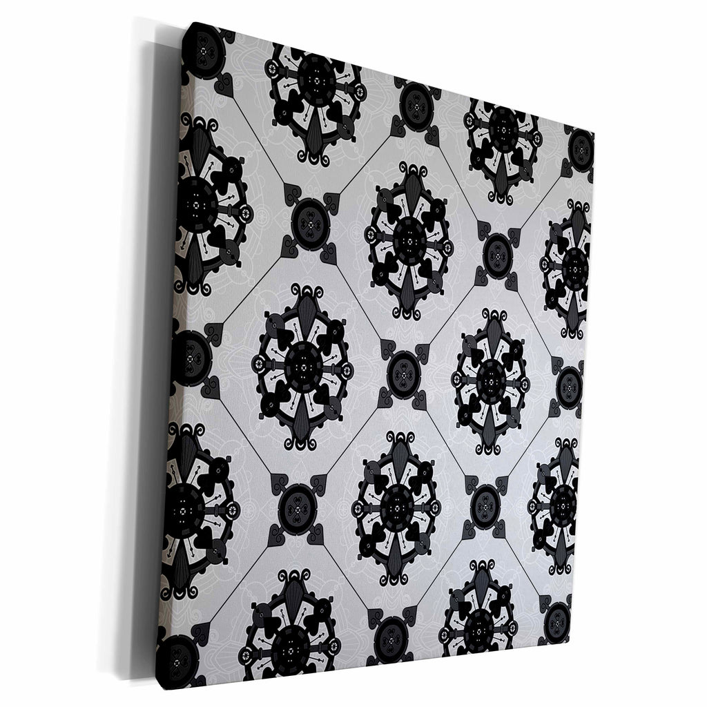 3dRose Elegant Black and Grey Medallion Pattern - Museum Grade Canvas Wrap (cw_192860)