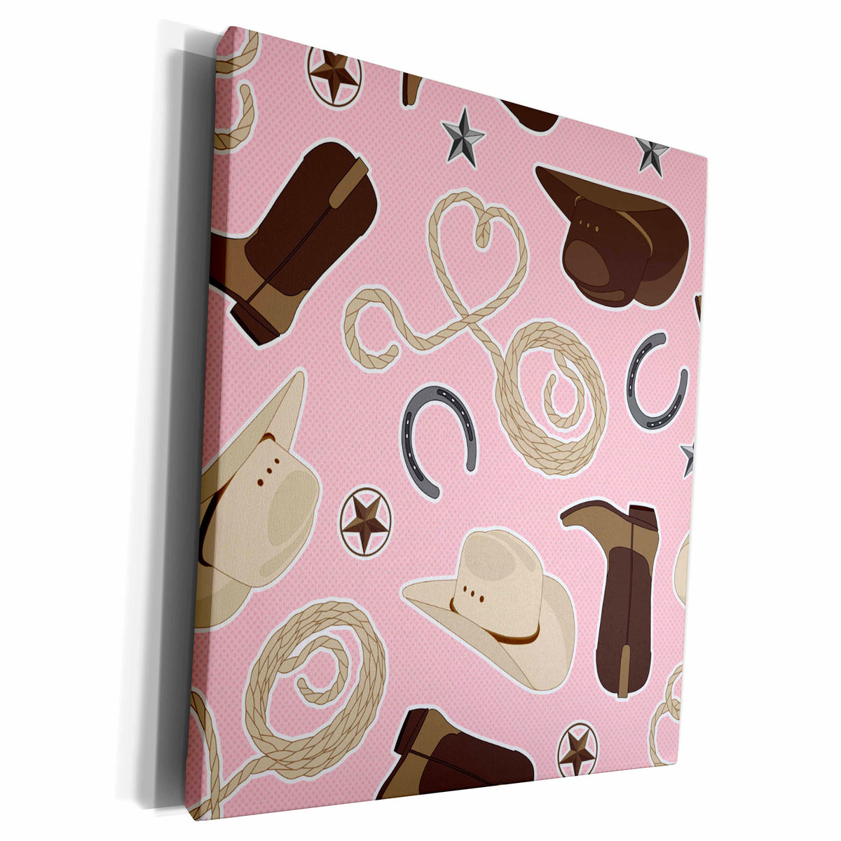 3dRose Cute Cowboy Theme Pattern Pink and Brown - Museum Grade Canvas Wrap (cw_192878)