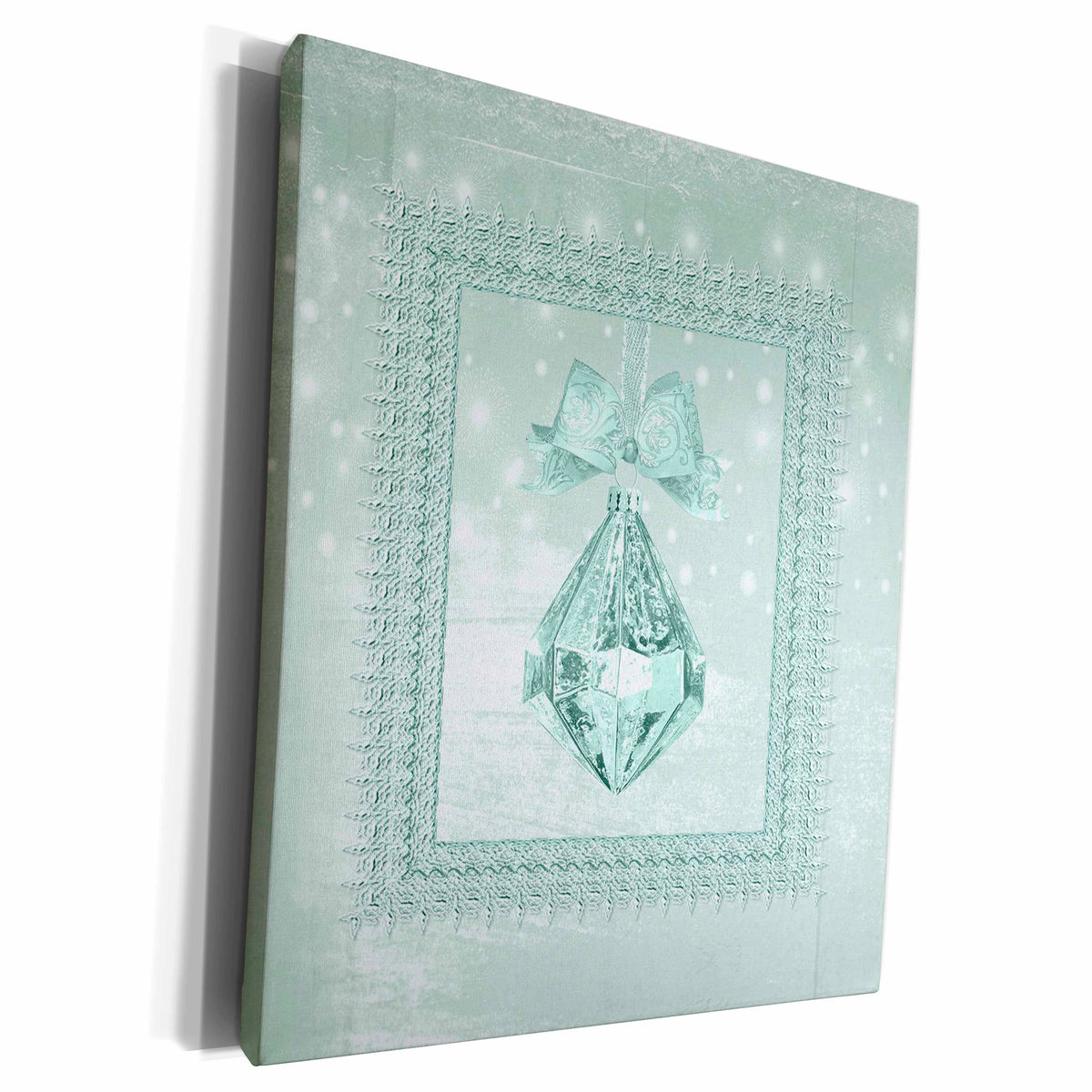 3dRose Pastel Mint Green Crystal Look Ornament in Frame on. - Museum Grade Canvas Wrap (cw_195819)