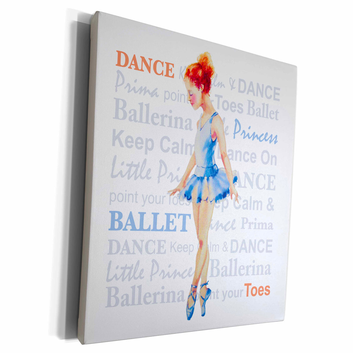 3dRose LITTLE CUTE BALLERINA IN BLUE WITH TEXT BACKGROUND - Museum Grade Canvas Wrap (cw_200544)