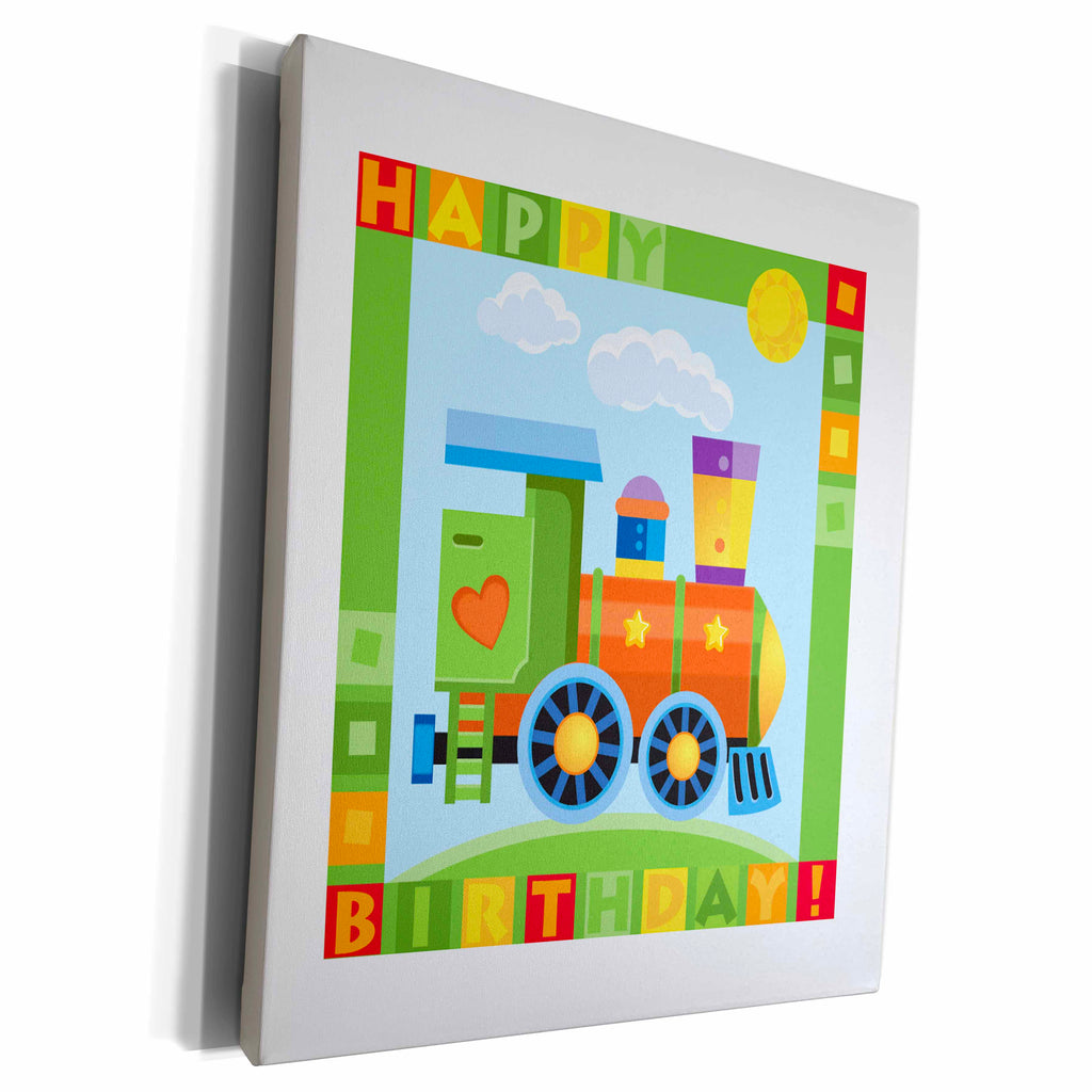 3dRose CUTE BIRTHDAY TRAIN WITH THE HEART - Museum Grade Canvas Wrap (cw_200549)