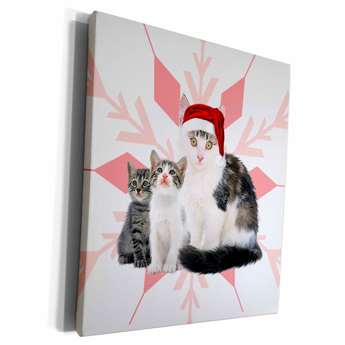 3dRose Mrs Claws Cat with Kittens in a Red Santa Hat... - Museum Grade Canvas Wrap (cw_203007)