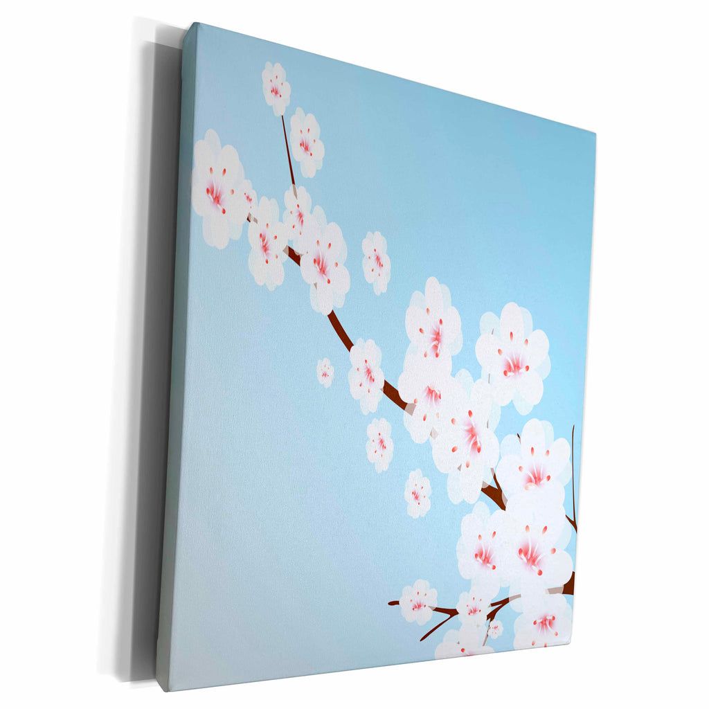 3dRose White Cherry Blossoms on a Blue Background - Museum Grade Canvas Wrap (cw_203049)