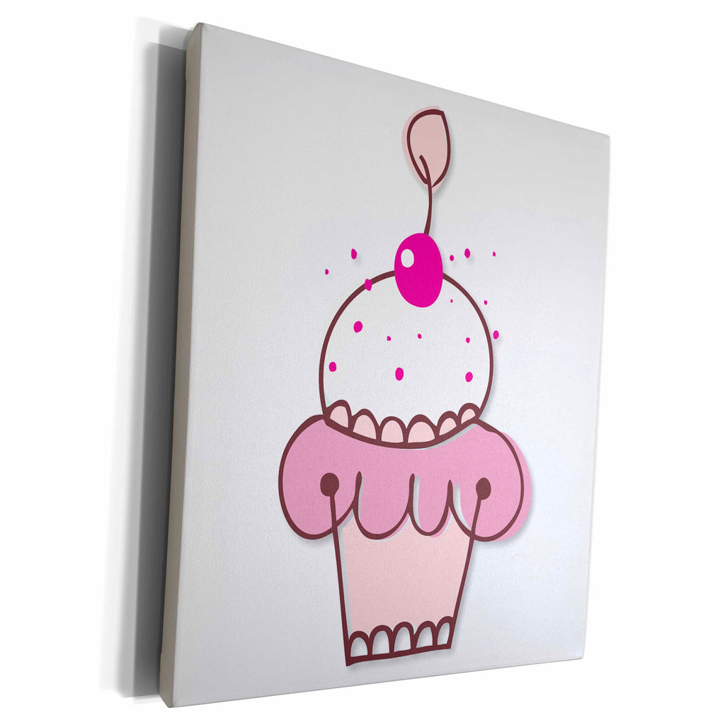3dRose Boehm Graphics Food - Strawberry Cupcake Illustration - Museum Grade Canvas Wrap (cw_203054)
