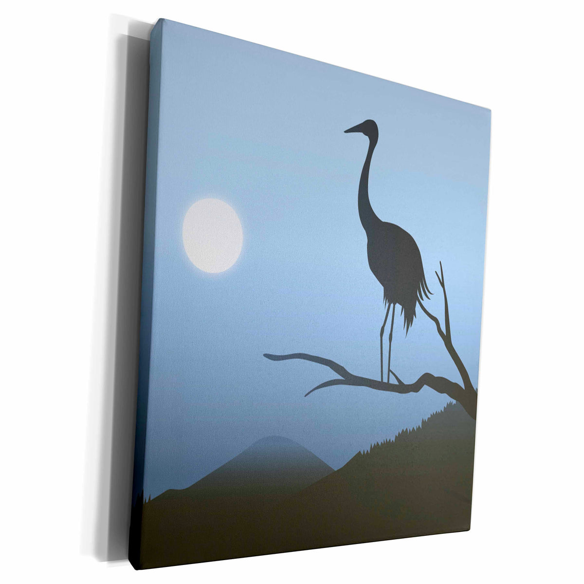 3dRose A Heron in Silhouette against a Blue Background at... - Museum Grade Canvas Wrap (cw_203066)