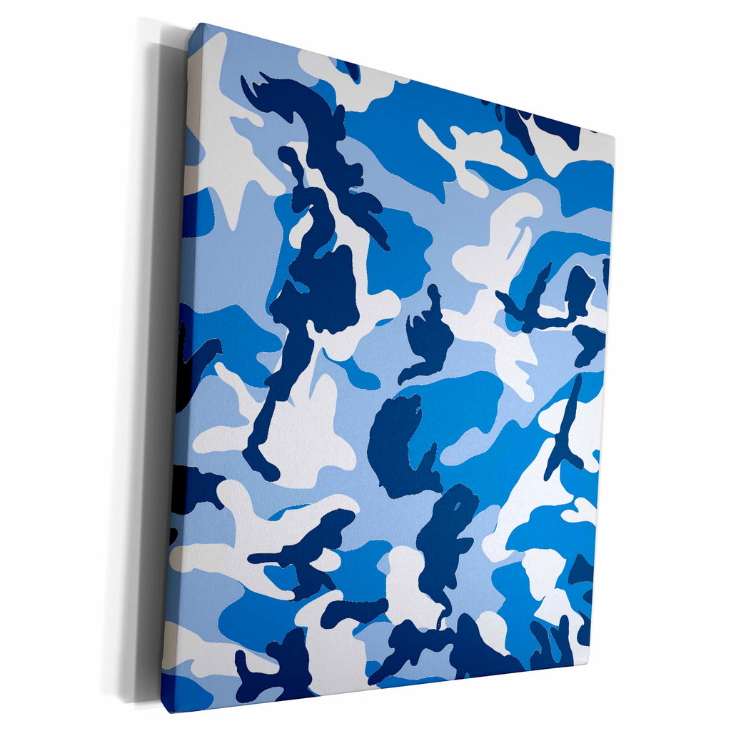 3dRose Blue Camoflauge Print - Museum Grade Canvas Wrap (cw_20357)