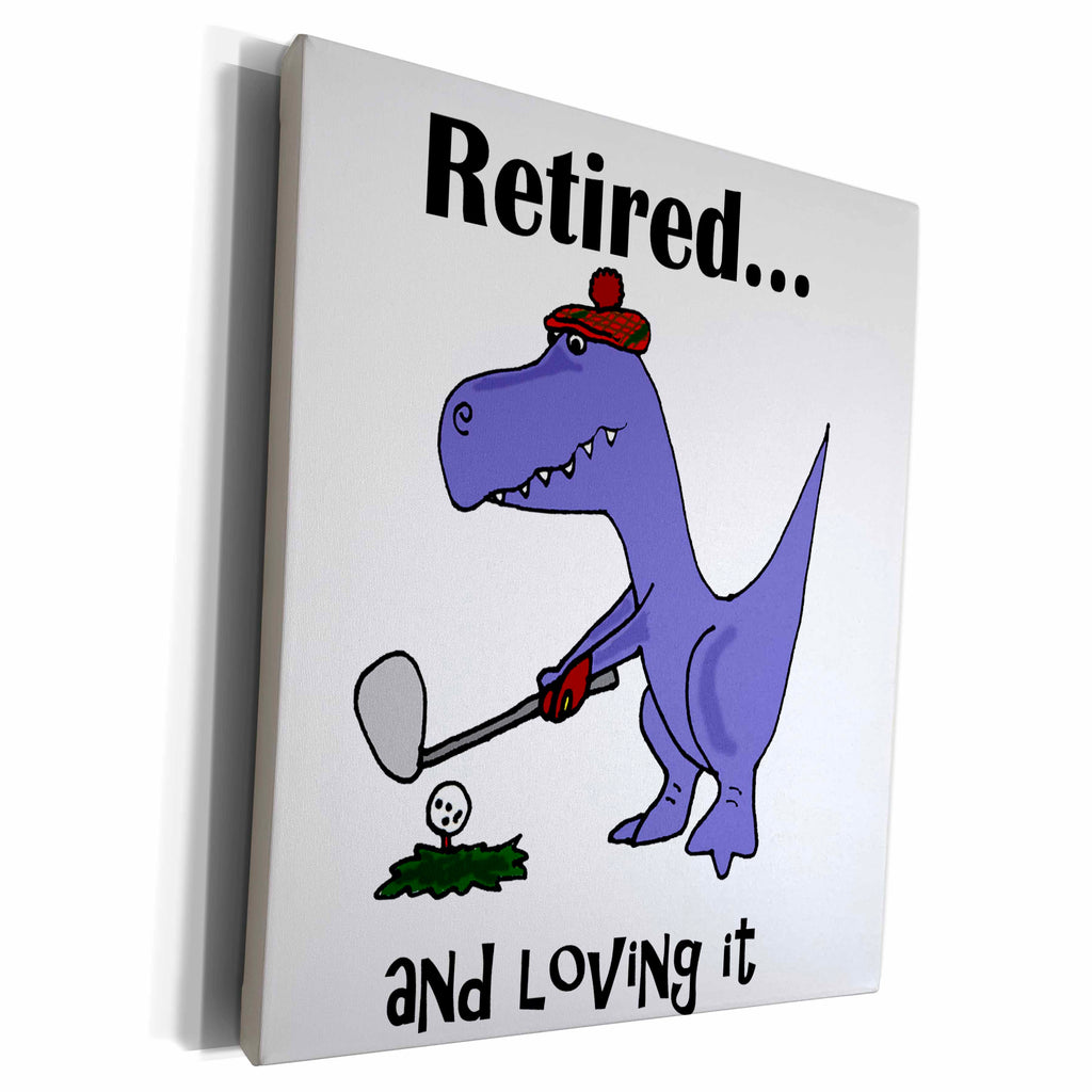 3dRose Funny Retired Blue Trex Dinosaur Playing Golf - Museum Grade Canvas Wrap (cw_203785)