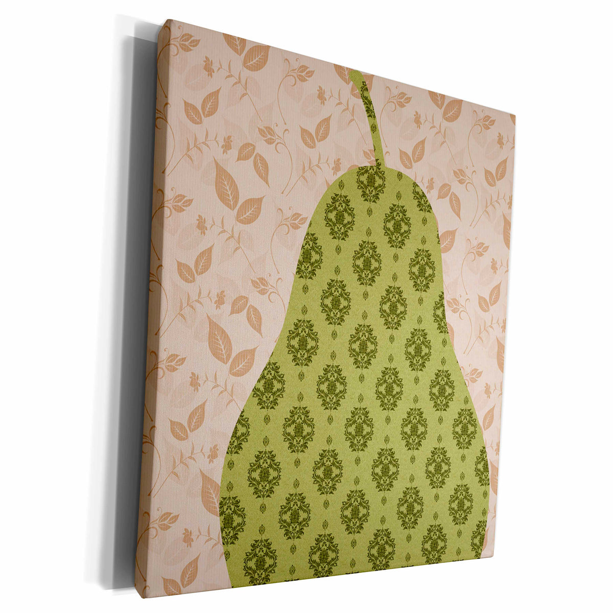 3dRose PS Creations - Green Damask Pear - Museum Grade Canvas Wrap (cw_203812)
