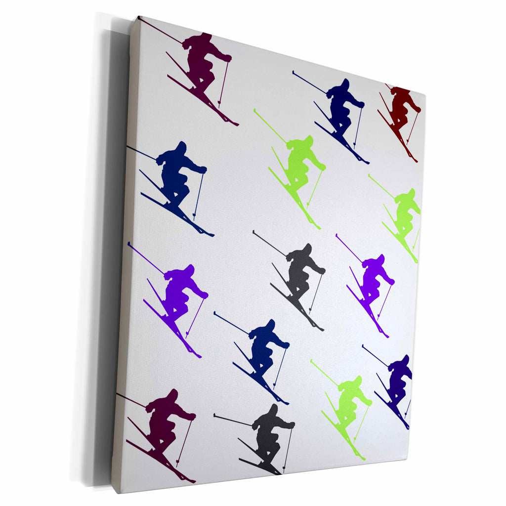 3dRose Museum Grade Canvas Wrap - Cartoon Skiers Print in Repeat Pattern