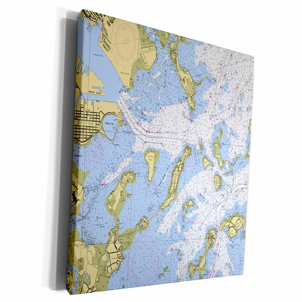3dRose Print of Boston Harbor Nautical Chart - Museum Grade Canvas Wrap (cw_204856)