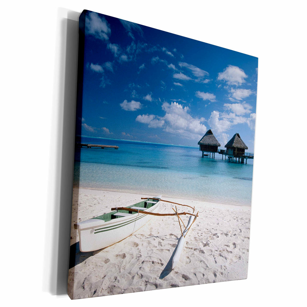 3dRose French Polynesia, Bora Bora, Bungalows from beach... - Museum Grade Canvas Wrap (cw_207117)
