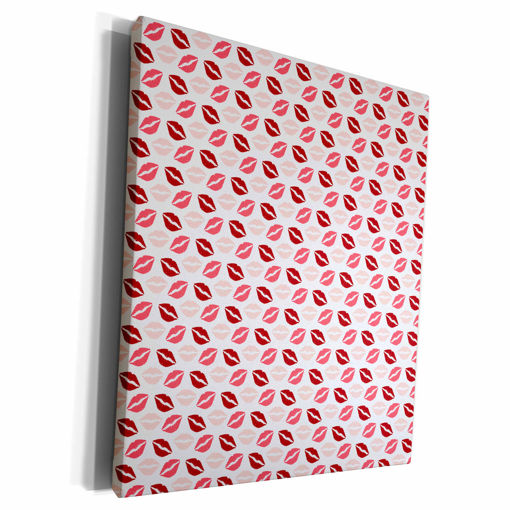 3dRose Red and Pink Kissing Lips Pattern - Museum Grade Canvas Wrap (cw_210899)