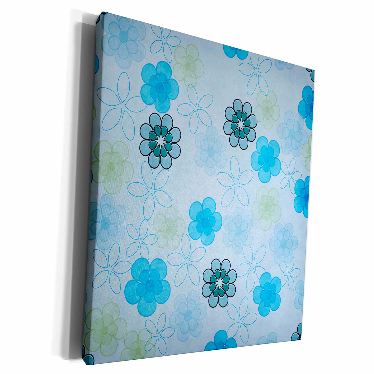 3dRose Cute Blues and Green Flowers and Outlines Pattern - Museum Grade Canvas Wrap (cw_211180)