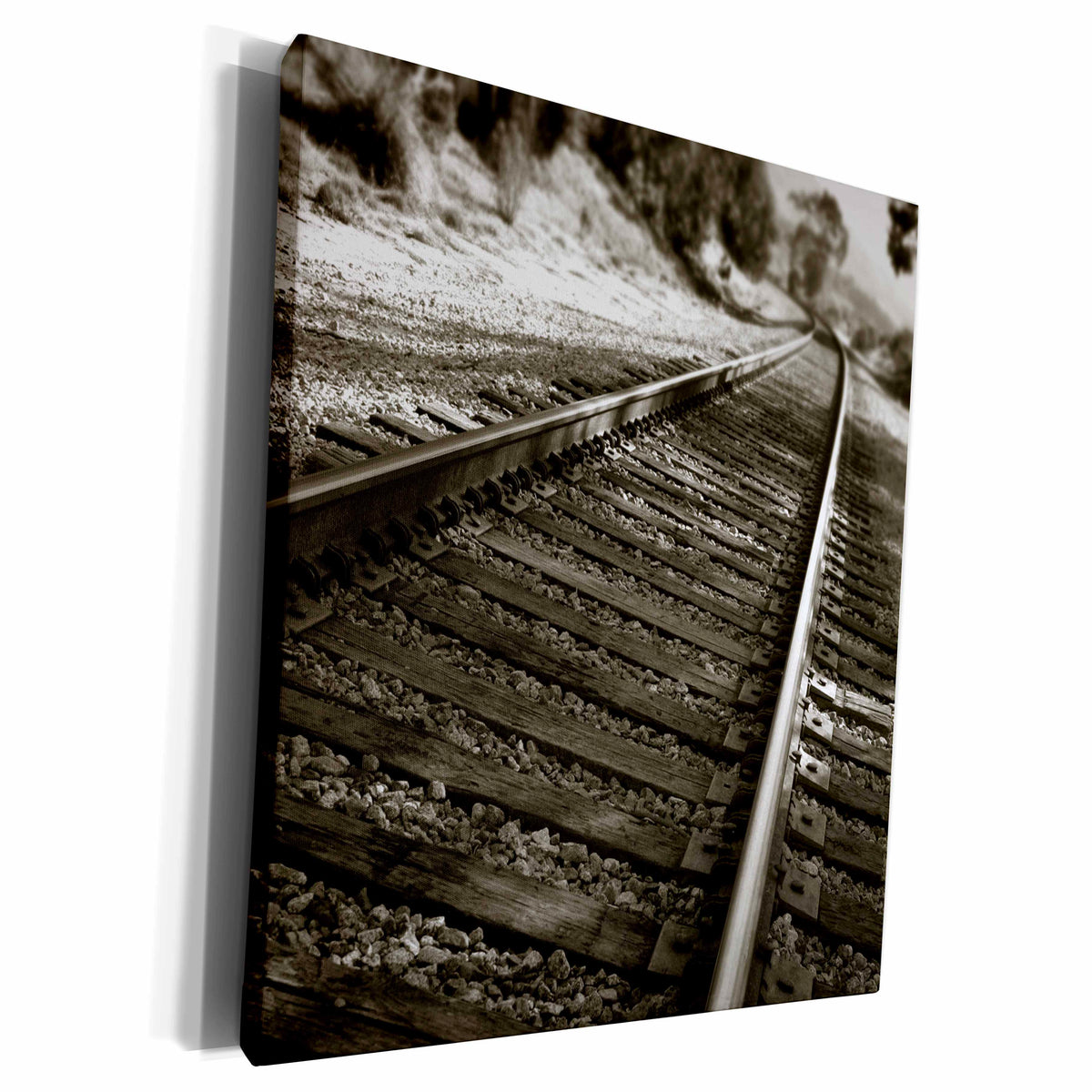 3dRose Railroad tracks shown in a different perspective in... - Museum Grade Canvas Wrap (cw_211626)