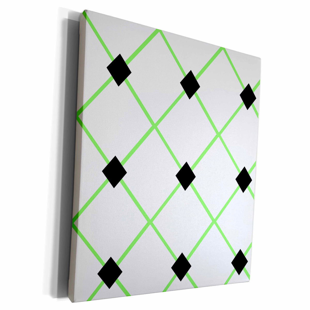 3dRose Geometric pattern. white lime and black - Museum Grade Canvas Wrap (cw_211993)