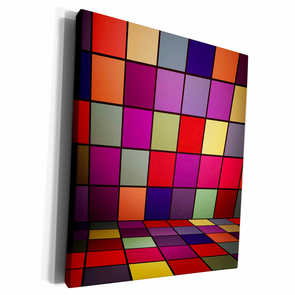3dRose Colorful Squares Pattern Creates A Room Effect - Museum Grade Canvas Wrap (cw_213726)