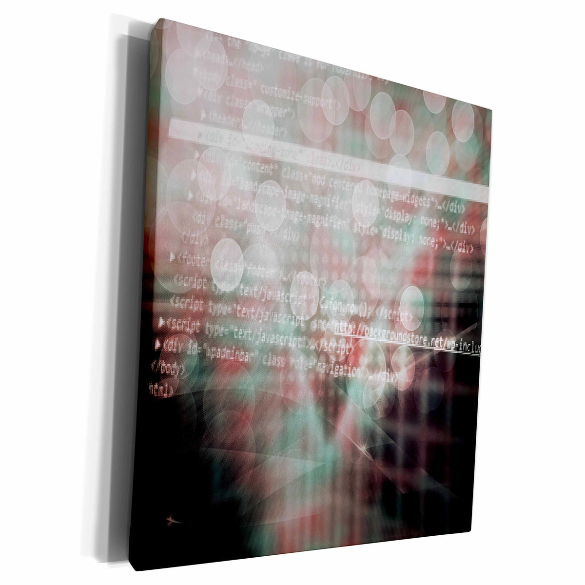 3dRose Purple and Aqua Bokeh Sparkle With Internet Coding... - Museum Grade Canvas Wrap (cw_213888)