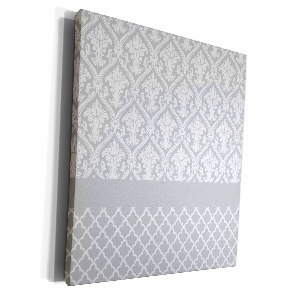 3dRose TNMGraphics Patterns - Silver Damask Style - Museum Grade Canvas Wrap (cw_214527)
