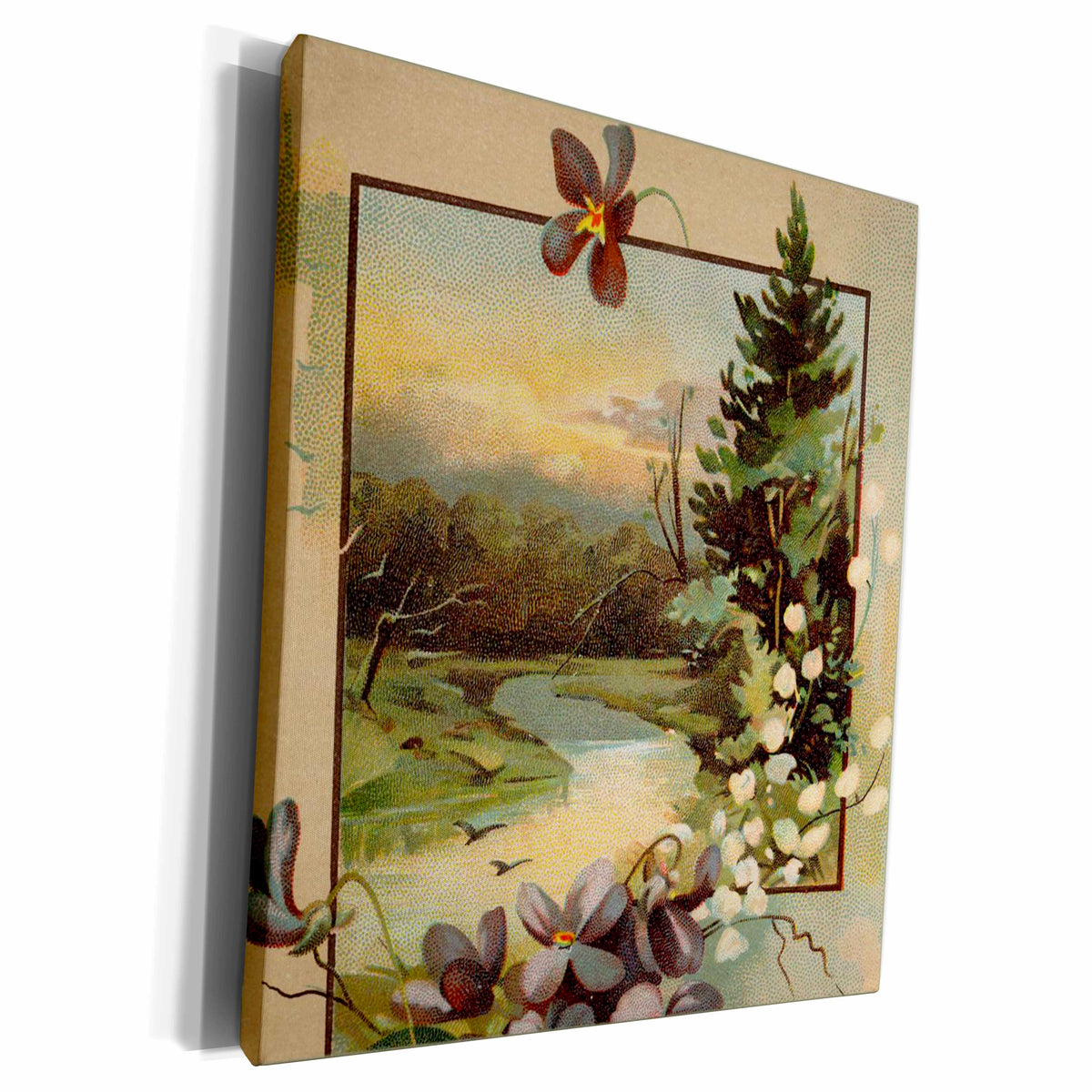 3dRose Vintage Winter Scene With Small Purple Flowers - Museum Grade Canvas Wrap (cw_214535)