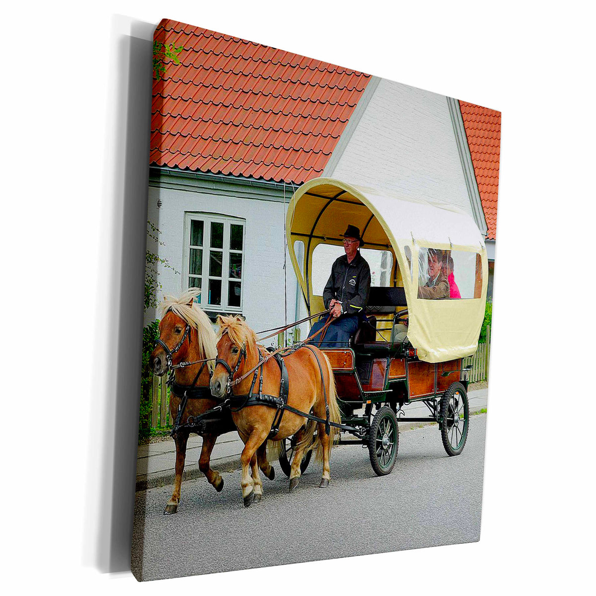 3dRose Edmond Hogge Jr – Animals - Ponies Pulling a Wagon - Museum Grade Canvas Wrap (cw_214756)
