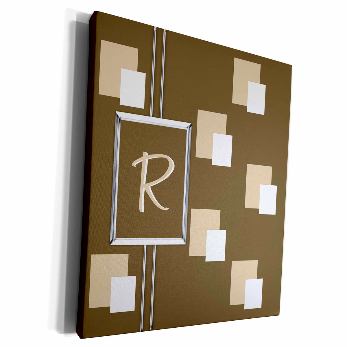 3dRose Elegant Geometric Earth Tone Squares Pattern Monogram... - Museum Grade Canvas Wrap (cw_215313)