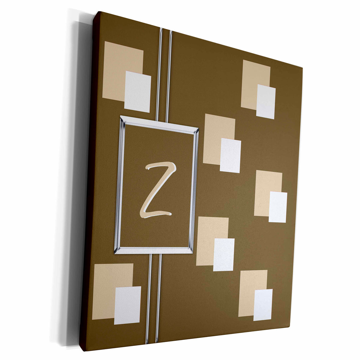 3dRose Elegant Geometric Earth Tone Squares Pattern Monogram... - Museum Grade Canvas Wrap (cw_215321)