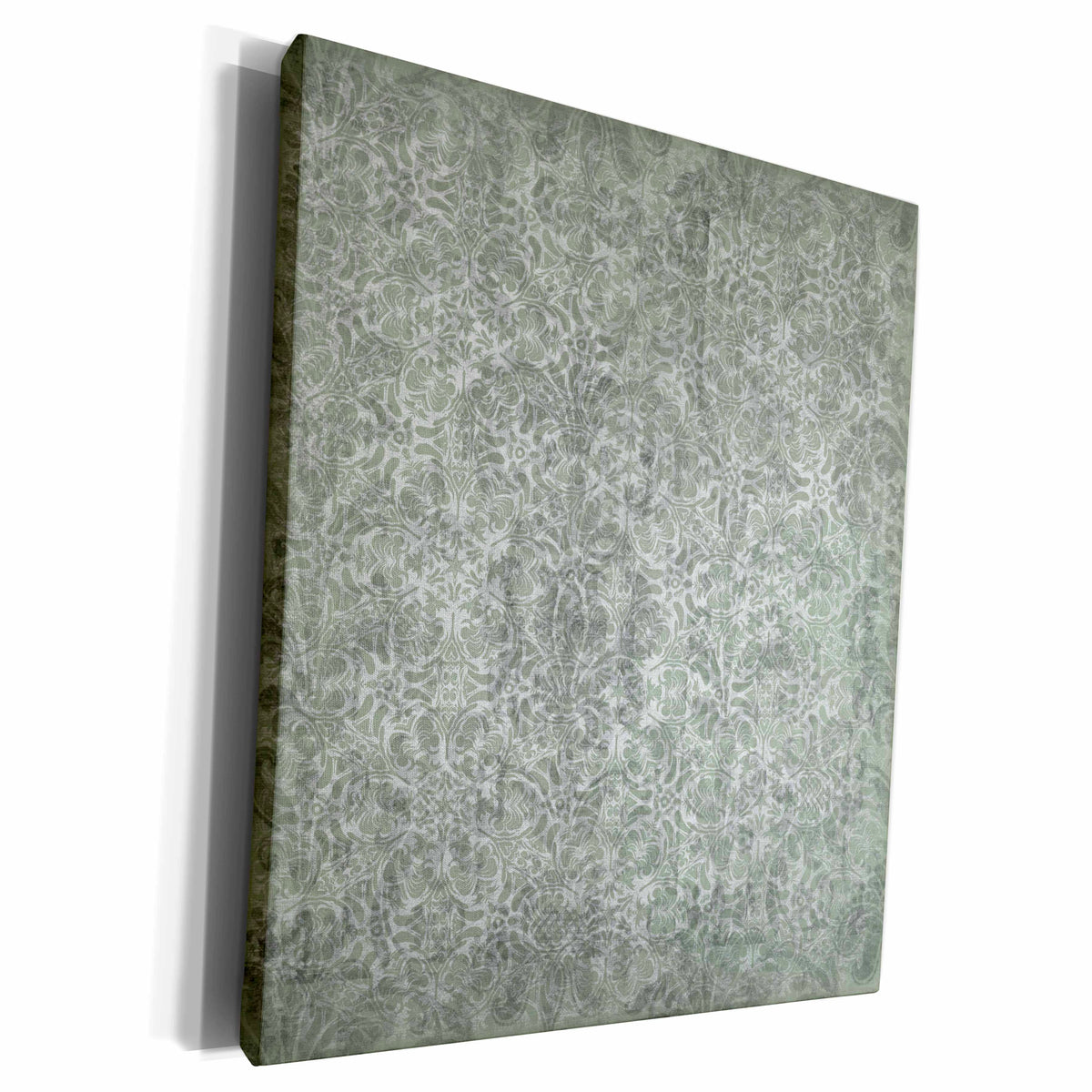 3dRose Light Olive Green Layered Damask - Museum Grade Canvas Wrap (cw_215426)