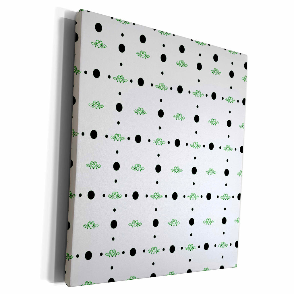 3dRose Green Designs and Black Polka Dots Pattern - Museum Grade Canvas Wrap (cw_215476)