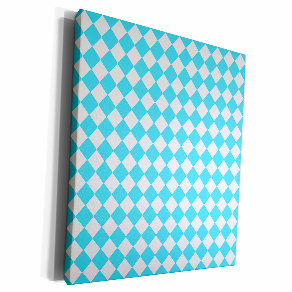 3dRose Aqua and White Diamond Checkerboard Effect - Museum Grade Canvas Wrap (cw_215550)