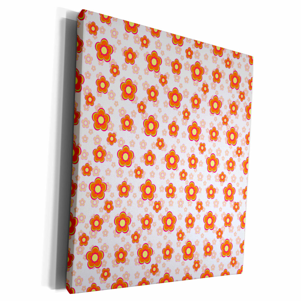 3dRose Cute Orange and Lime Green Sixties Flower Pattern - Museum Grade Canvas Wrap (cw_215679)