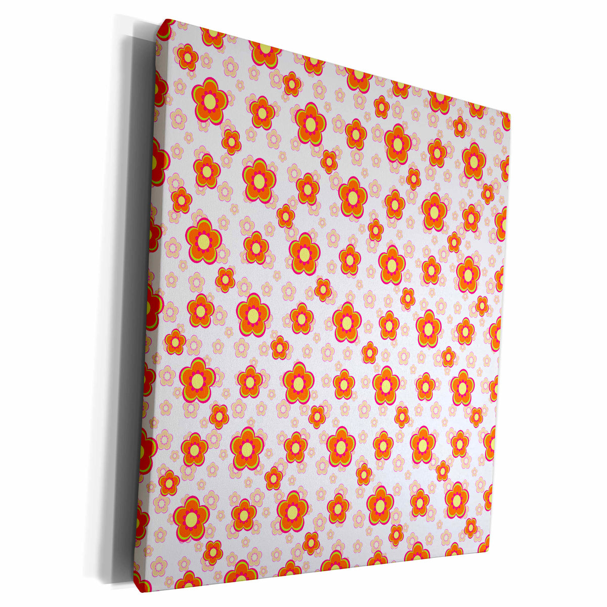 3dRose Cute Orange and Lime Green Sixties Flower Pattern - Museum Grade Canvas Wrap (cw_215679)
