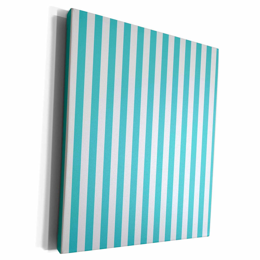 3dRose Bold Aqua and White Stripes - Museum Grade Canvas Wrap (cw_215711)