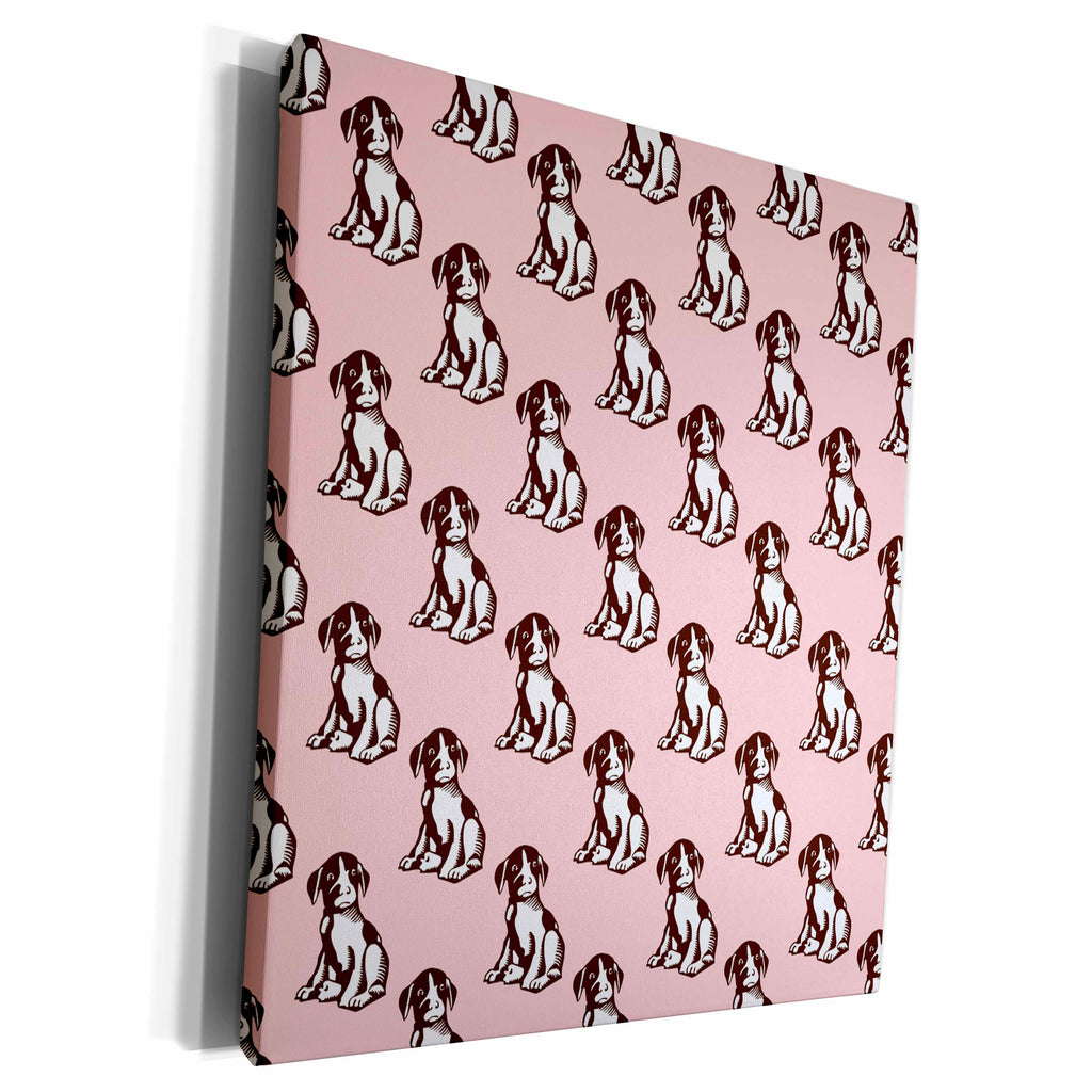 3dRose Cute Puppy Dogs on a Pink Background - Museum Grade Canvas Wrap (cw_216480)