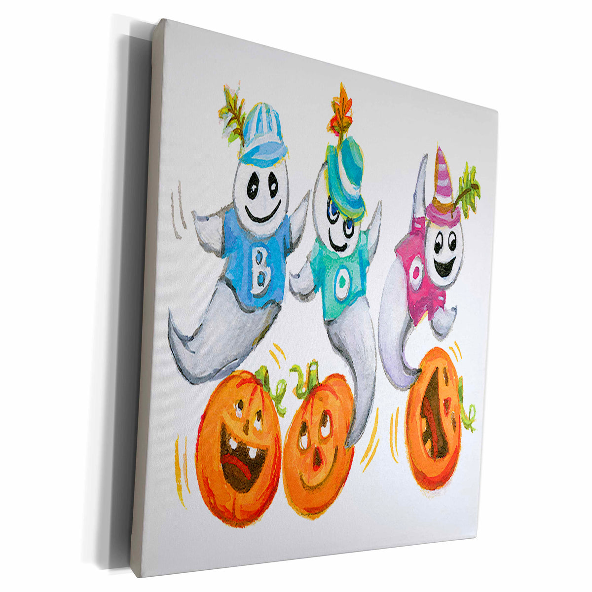 3dRose Cute Dancing Halloween Ghosts - Museum Grade Canvas Wrap (cw_216813)